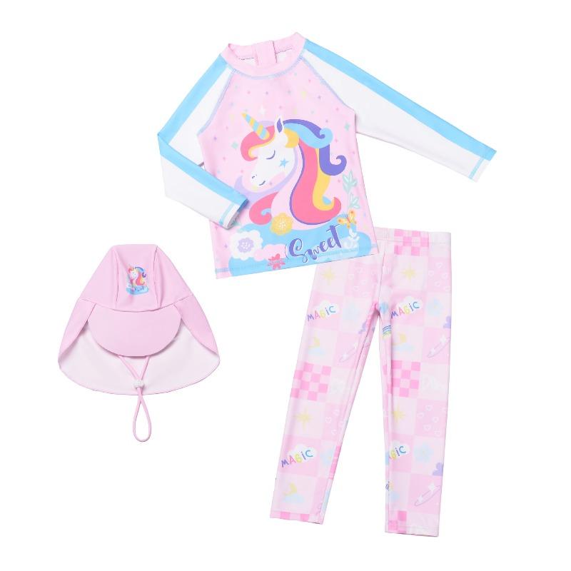 Children s swimsuit girls girls baby split sunscreen trousers long sleeves quick drying middle and older children cute swimsuit swimsuit size 100 (height 90cm, weight 15kg lbs or less)