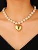 Exaggerated Heart Pearl Necklace with Irregular Hollow Design for Women