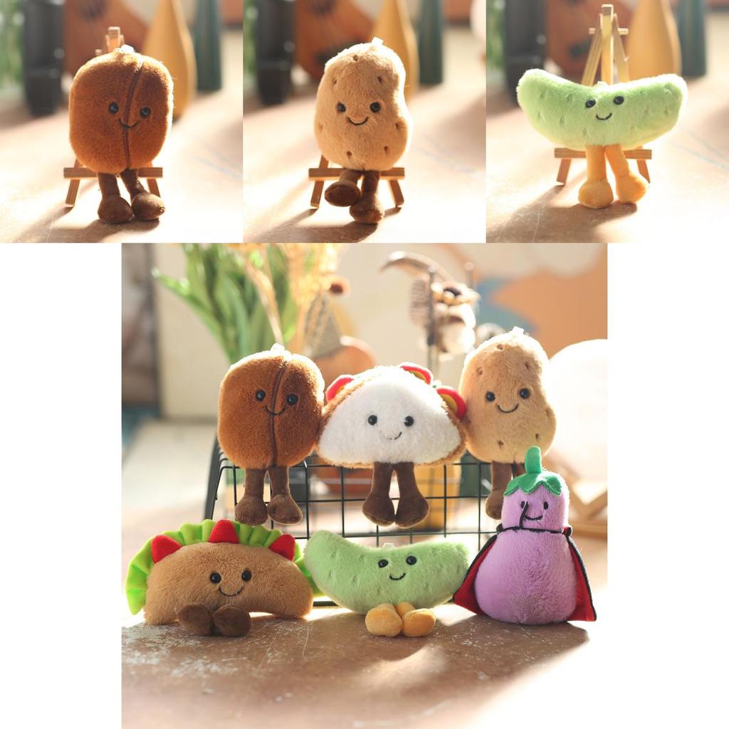 Adorable Cute Sandwich Plush Toy Keychain Hamburger Eggplant Doll Accessory