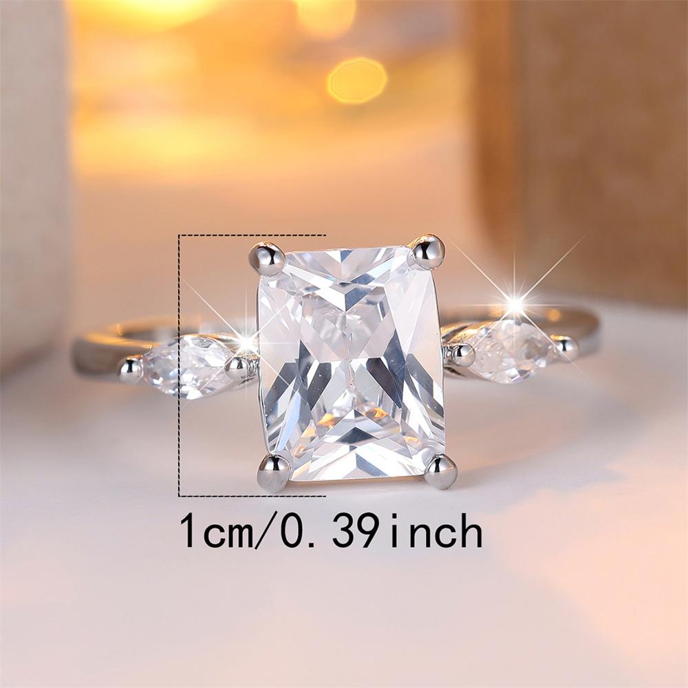 Rectangle Crystal Stone White Zircon Rings For Women Classic CopperColor Engagement Bands Wedding Jewelry Bridal Birthday Gifts