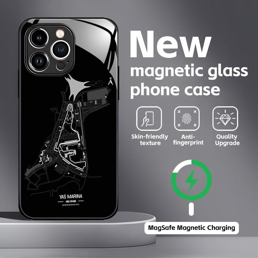 

Чохол для телефону з принтом траси Формули-1 для iPhone 16 15 14 13 12 11 X XR XS 8 Plus Mini Pro Max Скляний магнітний чохол iPhone 16