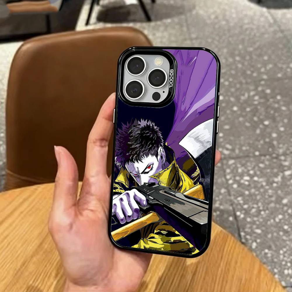 Funny One Punch M-Man Phone Case For iPhone17,16,15,14,13,12,11 Plus,Pro Max Colored Silver Plated Inside Cover