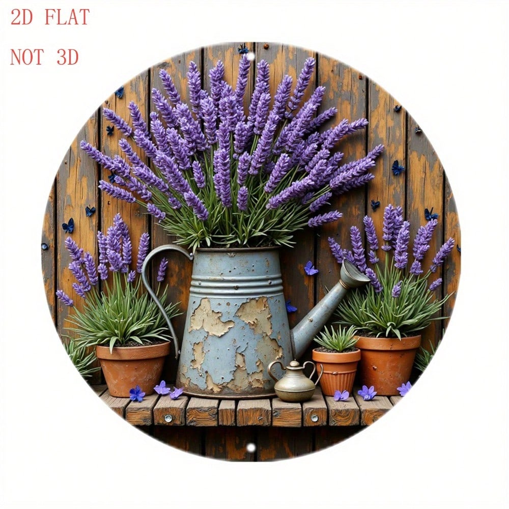 Rustic Farmhouse Round Lavender Wall Decor Metal Art Sign For Outdoor Garden