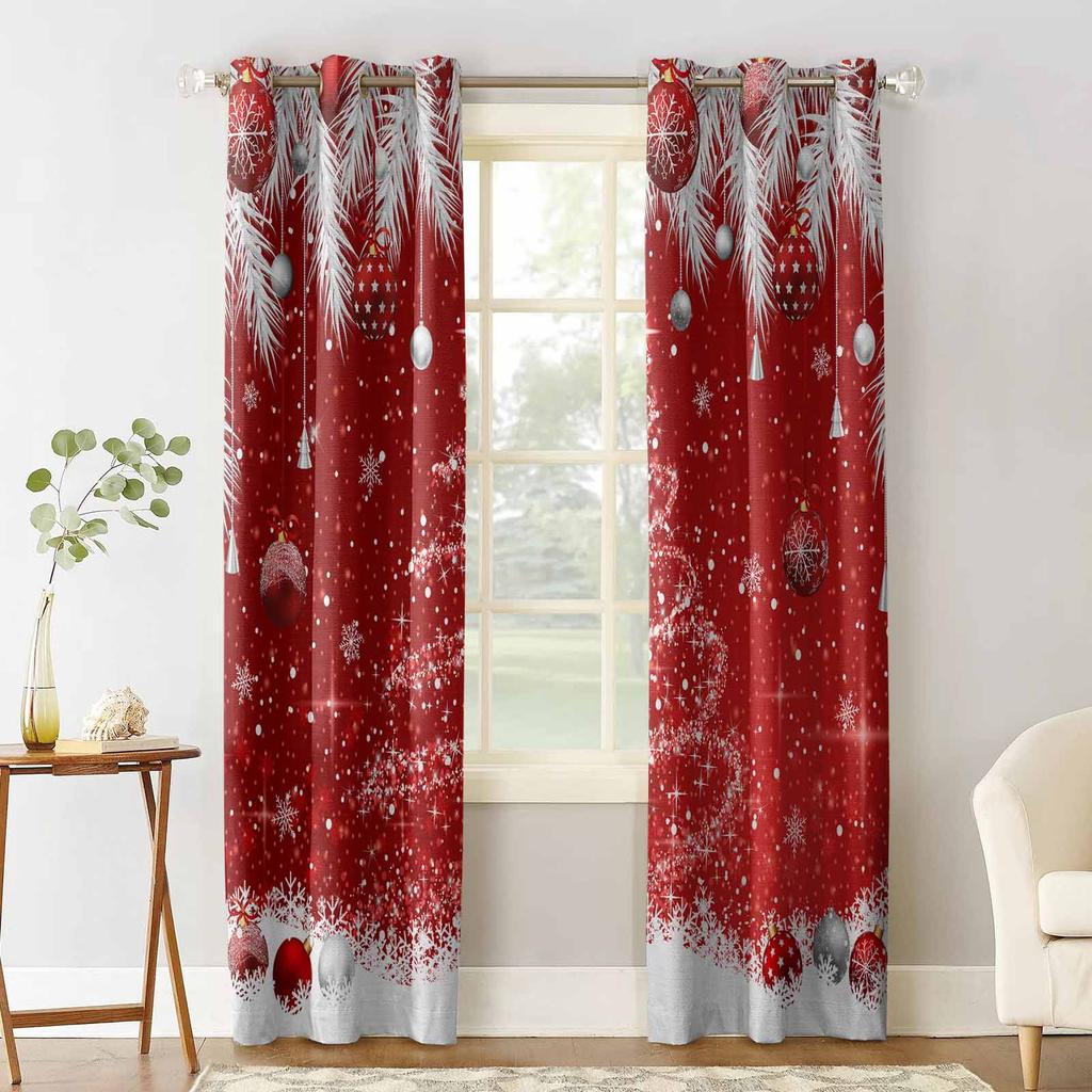 Christmas Winter Cedar Leaves Ball Tree Blackout Curtains For Living Room Bedroom Window Treatment Blinds Kitchen Drapes