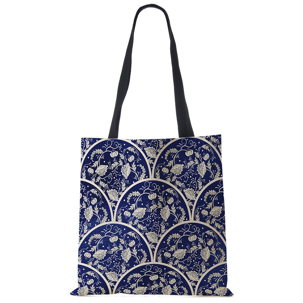 Vintage Print Casual Shoulder Bag Flowers Leaves Women Shopping Reusable Handbag Large Capacity Canvas Travel Beach Tote Bags CLE