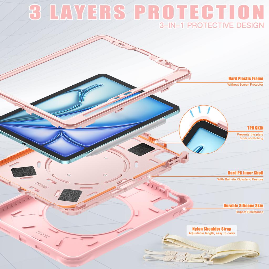 For iPad Air 11 (2025)/(2024)/Air (2022)/(2020)/Pro 11 (2022)/(2021)/(2020)/(2018) Kickstand Case with Shoulder Strap
