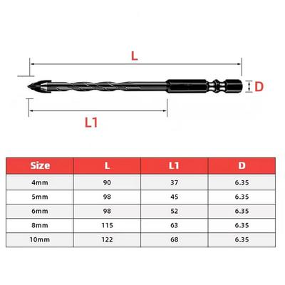 Triangle Cross Drill Bits Set 5PCS with Hexagonal Handle for Glass Tile Stone Concrete Wood Plastic Hole Opener 4 5 6 8 10MM