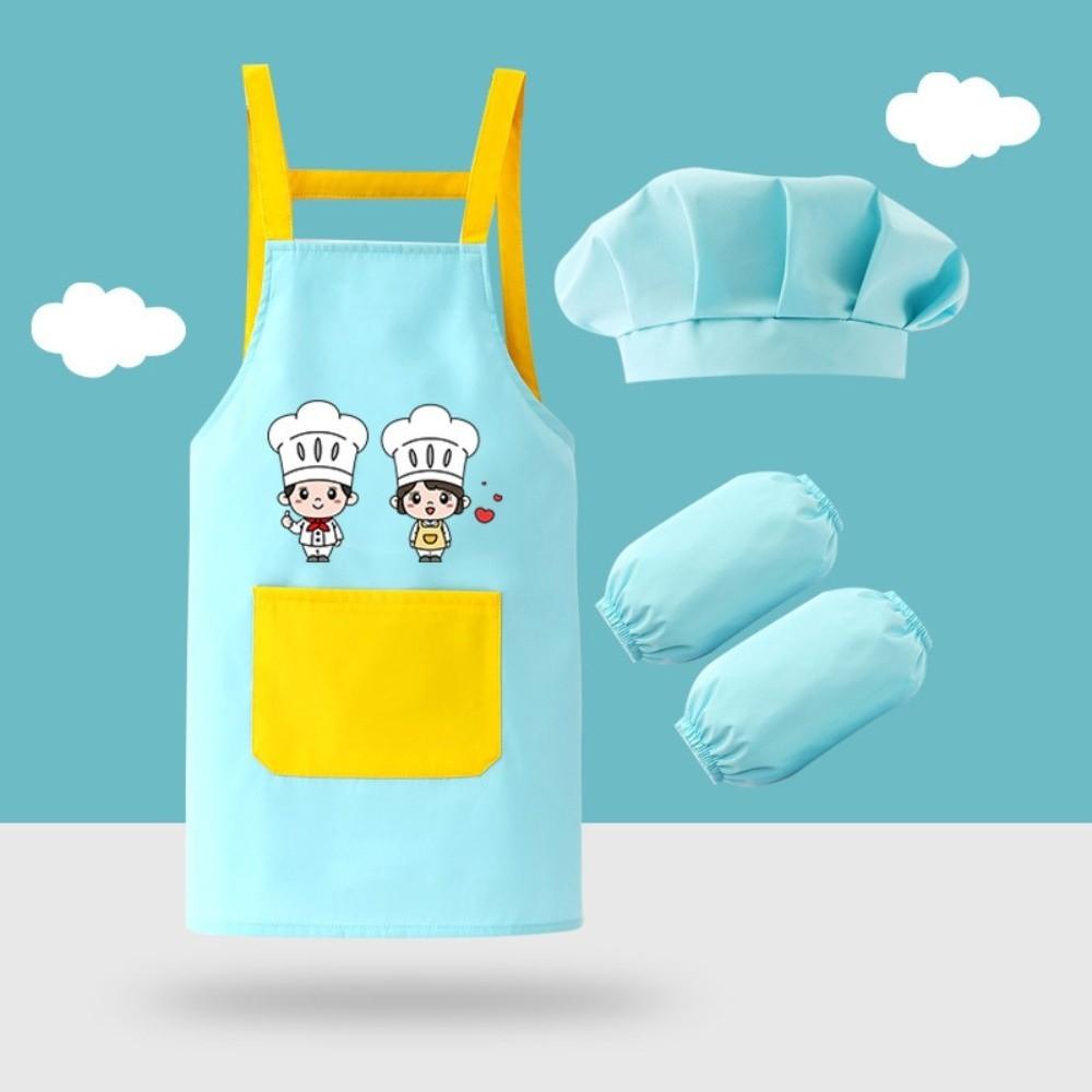 New Cartoon Kids Apron Arm Sleeve Hat Children's Bib Chef Cap Waterproof Chef's Uniform Baking