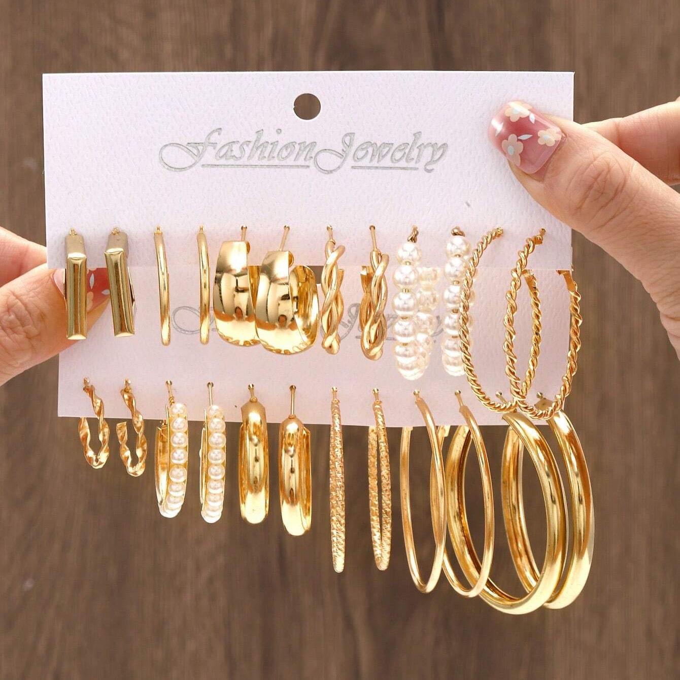 Hot-selling simple earrings pair suit femininity versatile personality exaggerated pearl earrings