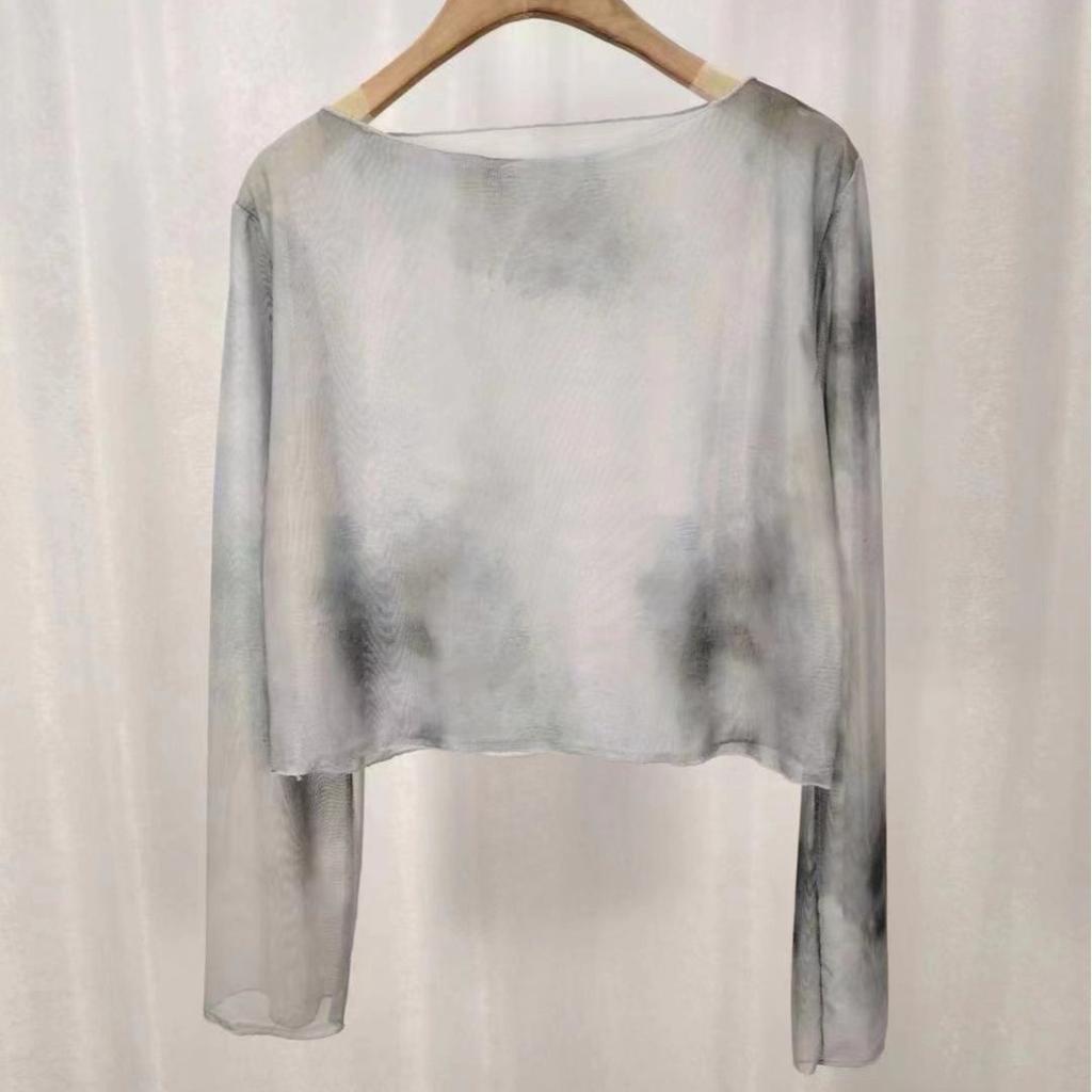 Sommer Gradient Batik Sonnenschutz T-Shirt Überwurf Reiner Wunsch Stil Durchsichtig Kurz Vielseitiges Oberteil