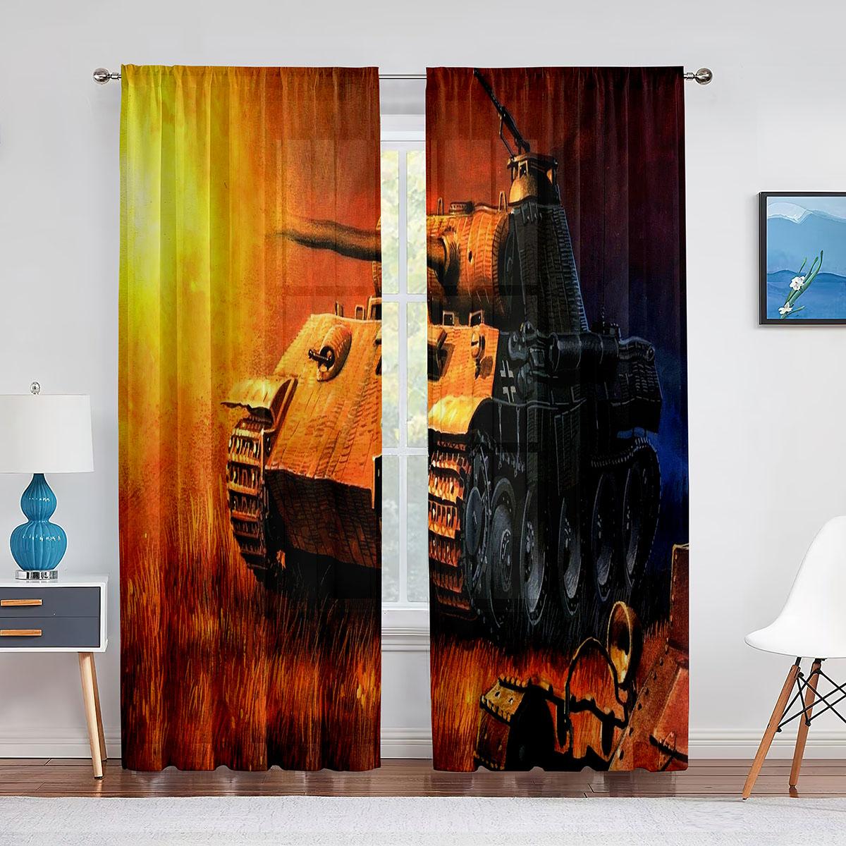Зеленый танк пушка армейский автомобиль тюлевые шторы для гостиной для мальчиков декор — фото 10