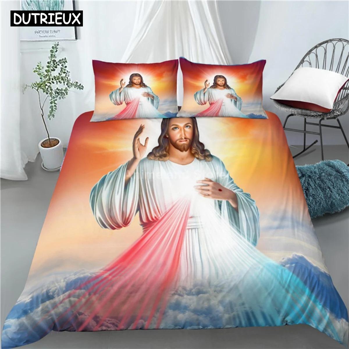 

God Jesus Bedding Set Religion 3d Bed Linen Quilt Duvet Cover Sets Home Textile Home Decor Twin Single Queen King Size Fashion EU Single 135x200cm