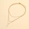 Women Gold Layered Cross Necklace Pearl Station Chain Dainty Pendant