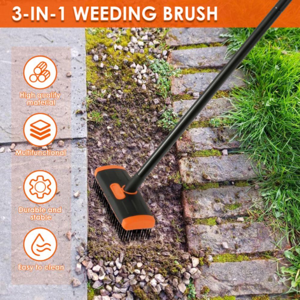 Adjustable Handle Weed Remover Tool 3 In 1 2 Brush Head Weeding Brush Replaceable Brush Heads Manual Crevice Wire Brush