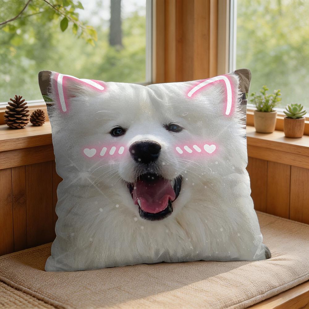 Cute Cat Dog Kawaii Gift Cushion Cover Square Short Plush Pillow Case Living Room Sofa Home Decor Funda X