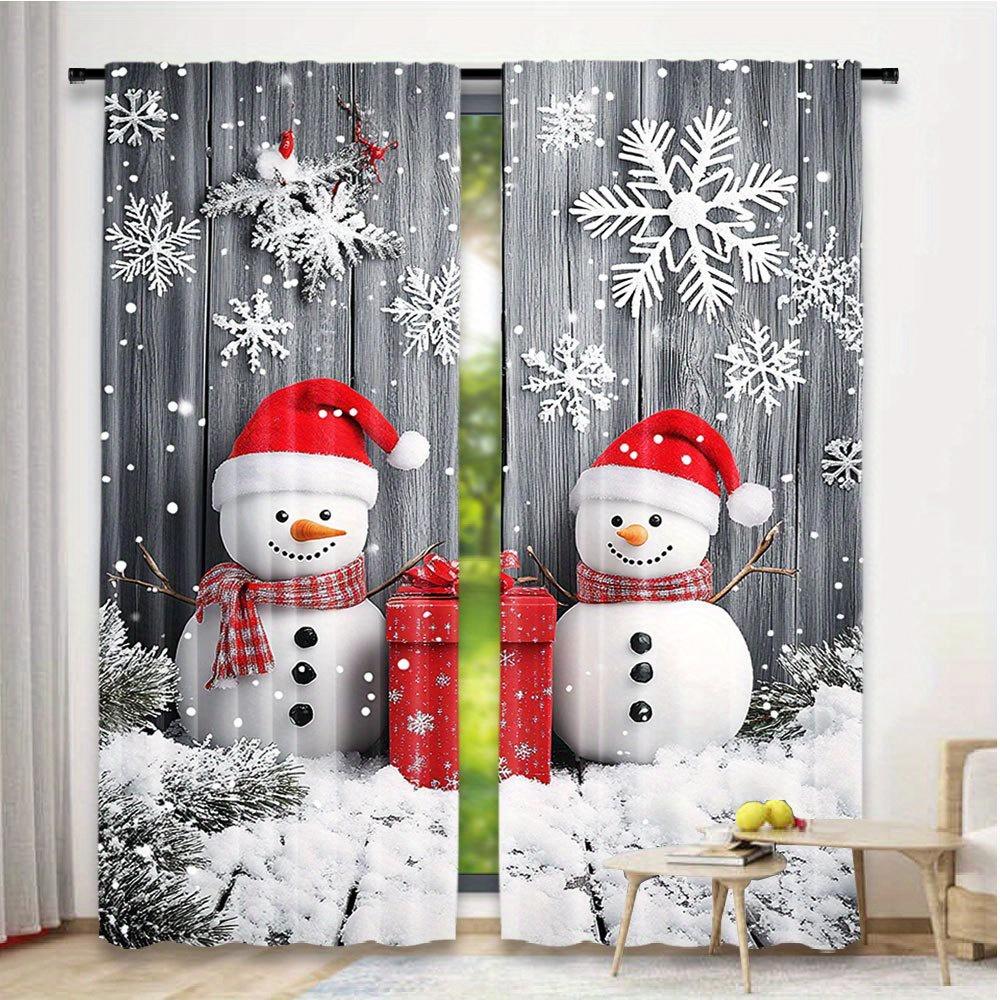 2pcs Christmas Blackout Curtains – Snowman & Santa Print   Rod Pocket   Machine Washable for Bedroom & Living Room – Festive Decor
