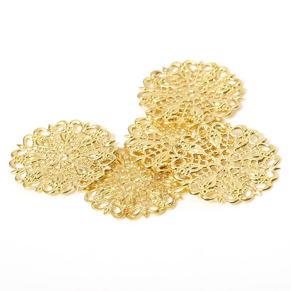 

20pcs/lot 25mm Gold Flowers Filigree Wraps Hollow Out Peacock Feather Connectors Charms For DIY Brooch Jewelry Making Components Diameter 25mm