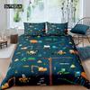 Excavator Duvet Cover Set Microfiber Tractor Truck Comforter Cover Twin Construction Vehicle Cartoon Bedding Set for Boys Teens