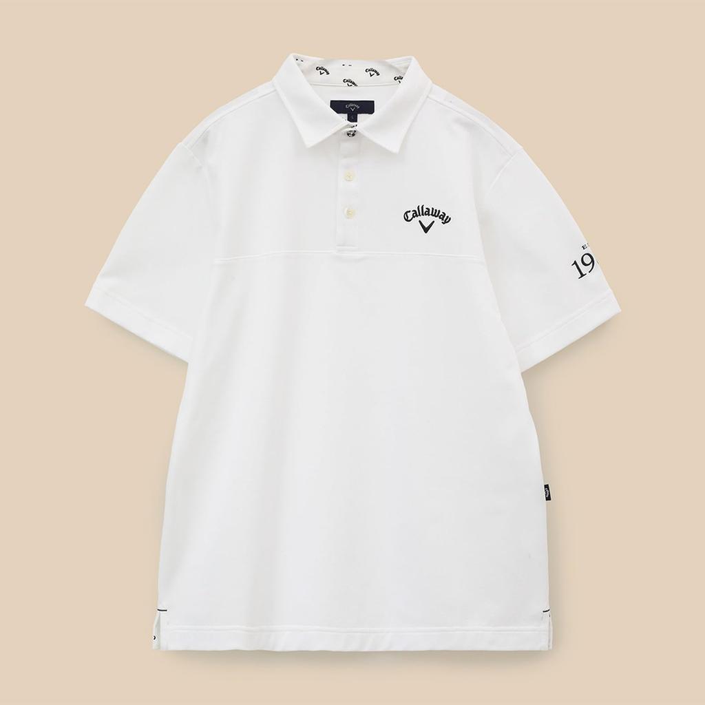 Callaway Short Sleeve Polo Shirt UV for C23234100 Size 3L Men's (Moisture-Wicking, Quick-Drying, Protection) Golf, 1030_White,