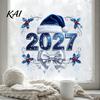 Party Atmosphere Decorations 2027 New Year Christmas Static Window Cling, Glue?Free Snowflake Glass Customizable Murals Sticker, Reusable