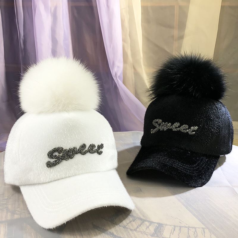 Toamnă și Iarnă Pălărie Caldă Femei Pălărie de Baseball cu Puf Fals, Litere cu Strasuri, Cal de Mare, Pălărie de Păr