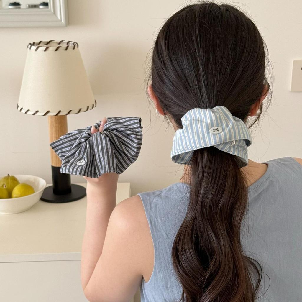Korean Striped Bow Knot Plaid Hair Scrunchie Accessory