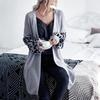 New autumn and winter home casual style knitted cardigan long, buttonless leopard print long-sleeved sweater coat