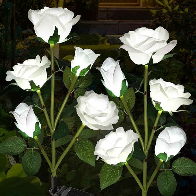 Solar Led Lights Outdoor Decorative 5 Heads Solar Garden Lights Waterproof Rose Flower Lawn Lamp for Yard Patio Garden Decor