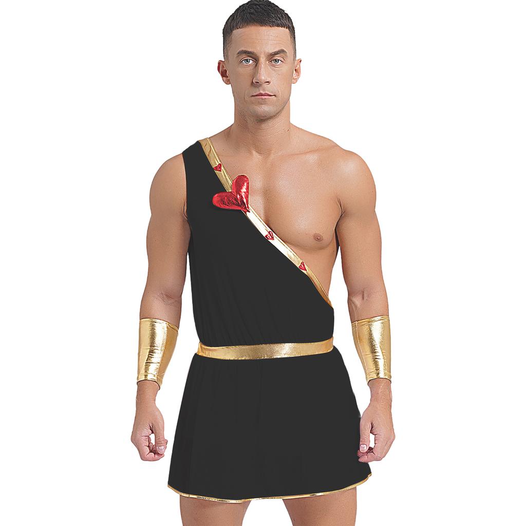 Mens Heart One Shoulder Romper Detachable Sleeves One Piece Bodysuit Costume