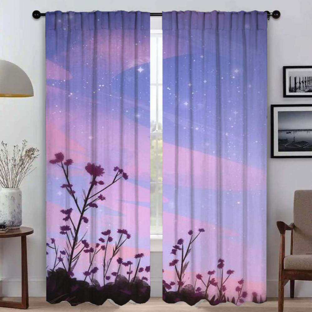 The Edge of the Flower Kitchen Curtains for Living Room Blackout Curtain Halloween Decoration Home Interior Curtains 2 Pieces