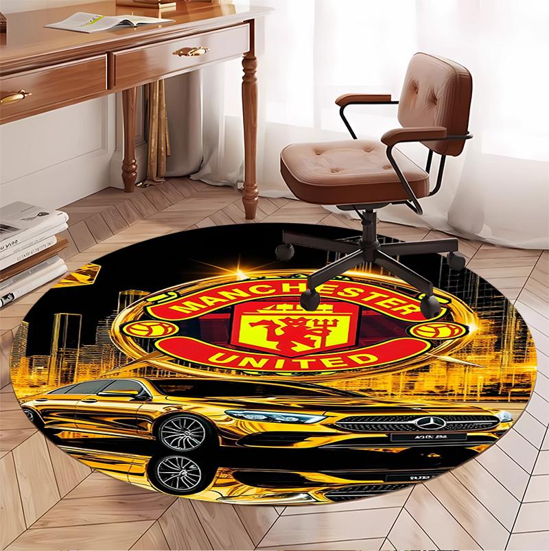 Tappeto Rotondo con Motivo Manchester United F.C, Tappetino da Interno/Esterno, per Picnic, Sala Giochi, Camera da Letto, Ufficio, Soggiorno, Tappeto Decorativo per la Casa, Regalo di Compleanno