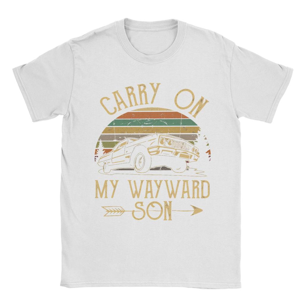 Supernatural Carry On My Wayward Son Dark Heather T-Shirts Men Novelty Crewneck Short Sleeve T Shirt Gift Idea Clothing
