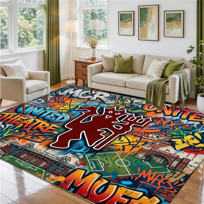 Manchester United Design Crystal Velvet Rug Soft Decorative Mat for Bedroom Entrance