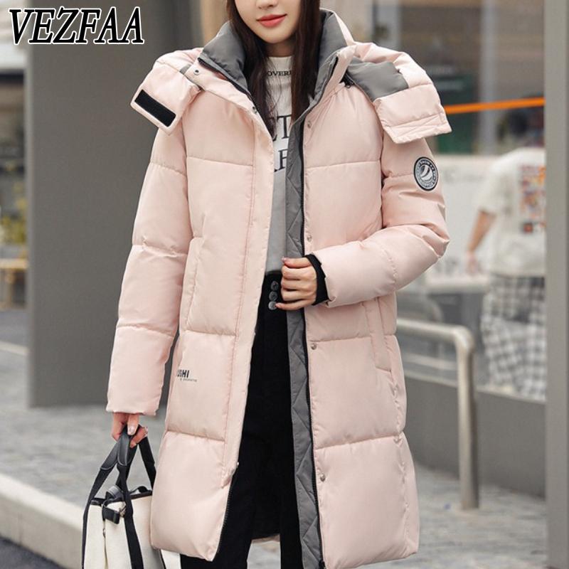 VEZFAA Women's Fashion Casual Autumn Winter Solid Color Print Long Sleeve Jackets & Coats Down Coats