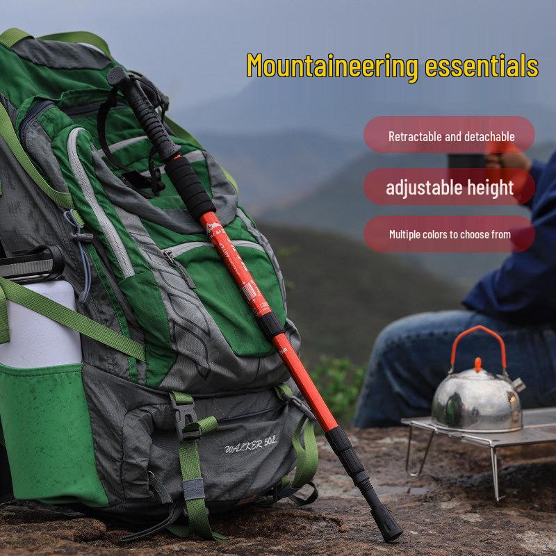 Aluminum Alloy Telescopic Hiking & Trekking Poles with Straight, T-Handle, Curved Handles for Skiing, Climbing, and Elderly Use