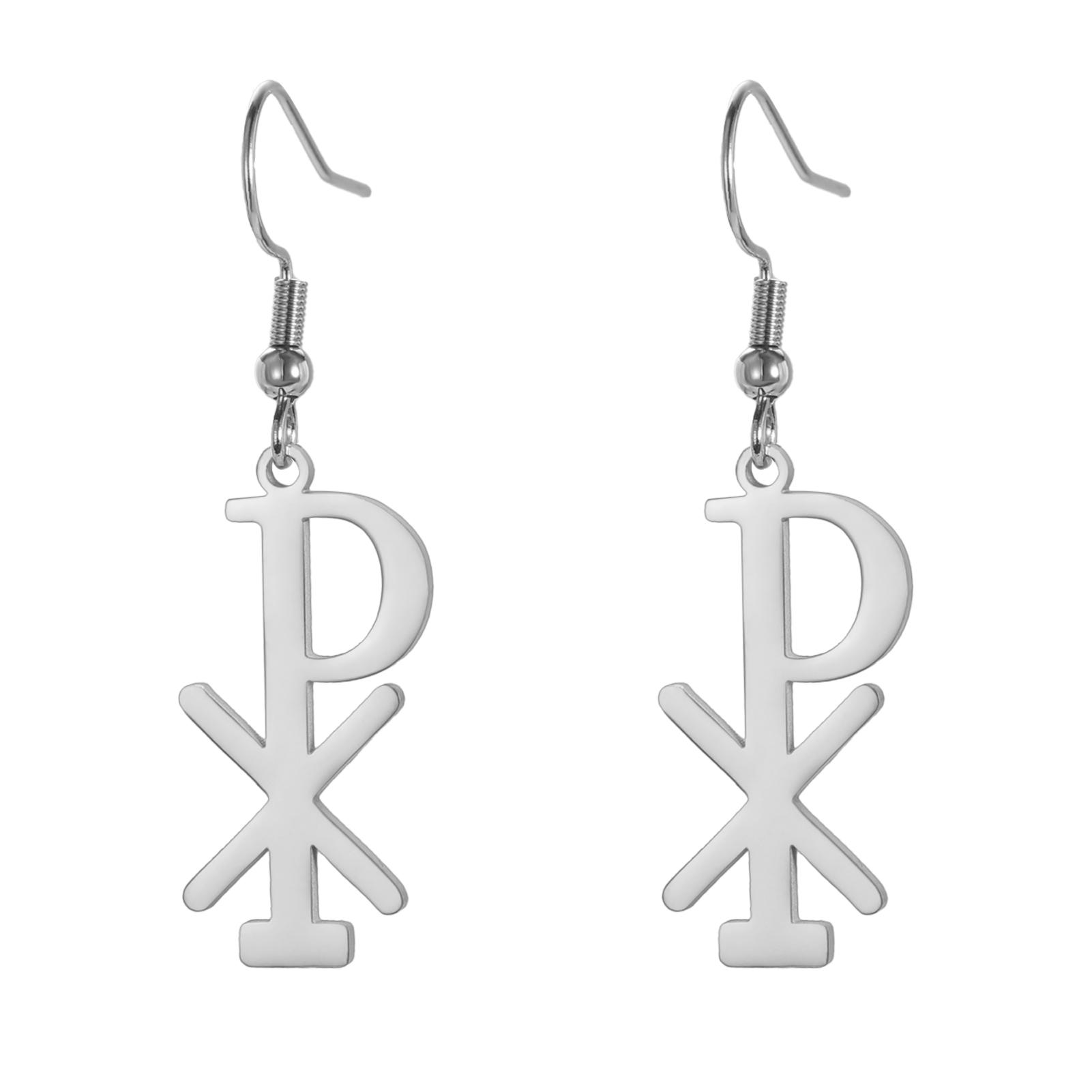 

LIKGREAT Chi-Rho Earrings Christian for Women Religious Cross Pendant Stainless Steel Religious Amulet Roman Unique Jewelry Gift