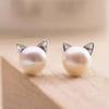 SUMENG 2025 Women's Fashion Little Cat Stud Earrings with Pearl Embellishment, Korean Style Jewelry Accessories for Travel
