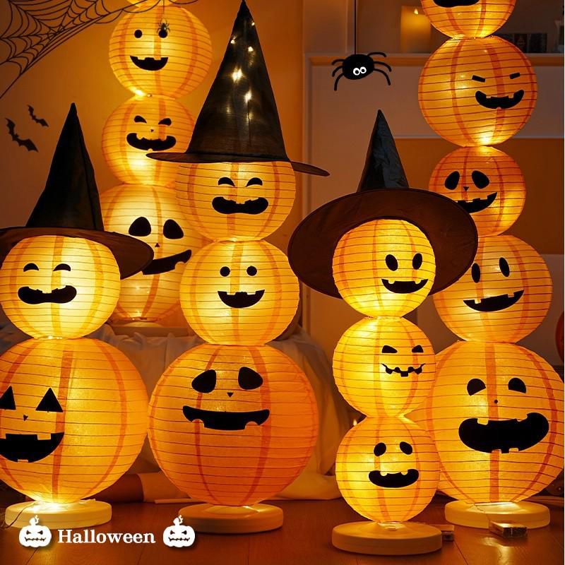 Light-Up Halloween Pumpkin Lantern Ornaments for Bar and Storefront Decor