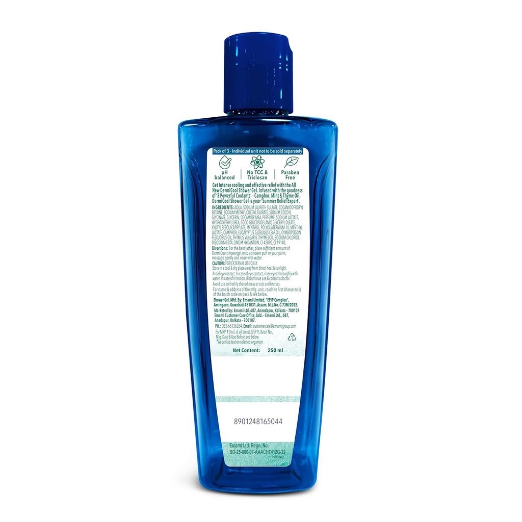 DermiCool Shower Gel 250ml Pack of 1 With Triple Cooling Action And Germ Protection For Summer Relief