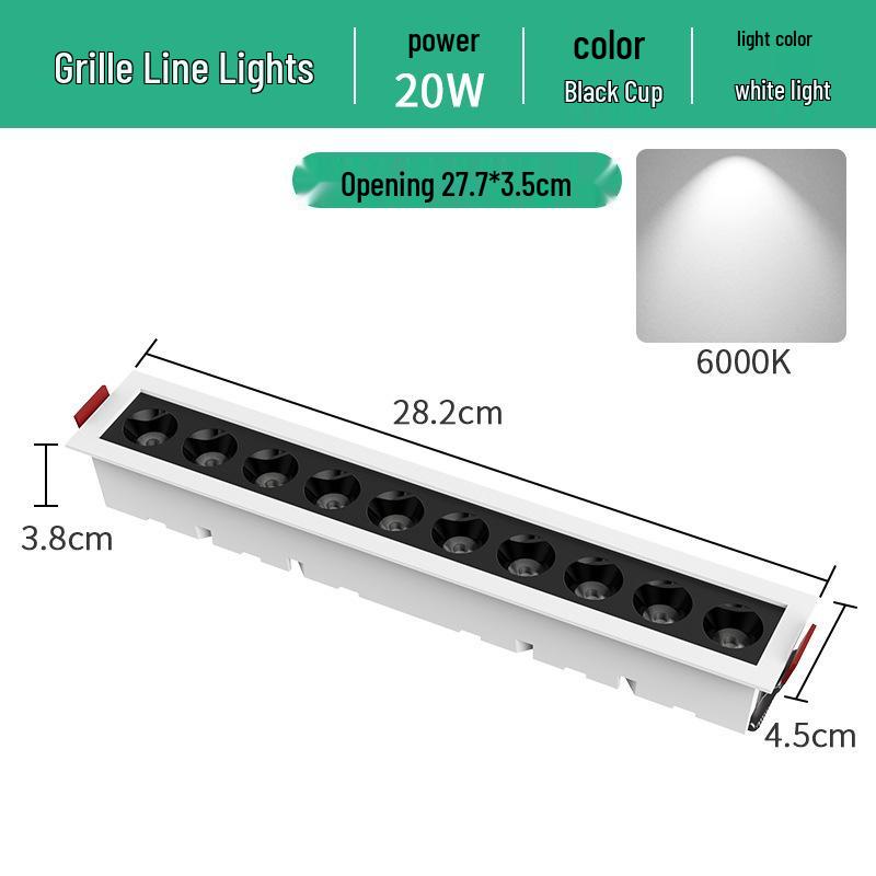 Embedded LED Linear Grille Light: Anti-Glare Rectangular Lamp for Living Room