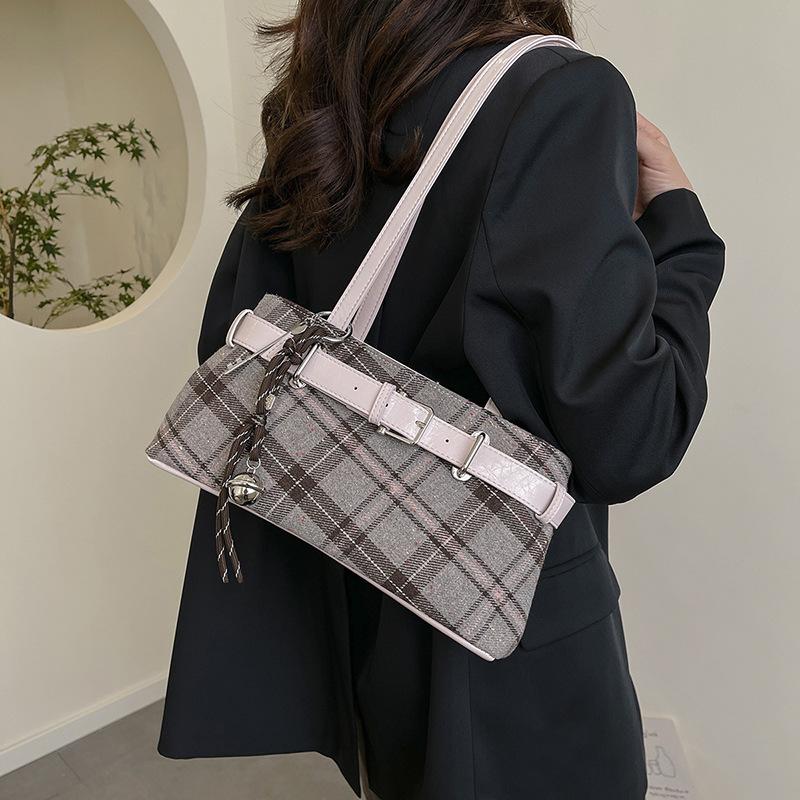 Fashiable Retro Soft PU Leather Checked Shoulder Bags Large Capacity Bags for Women Zipper Cloth Women's Handbags