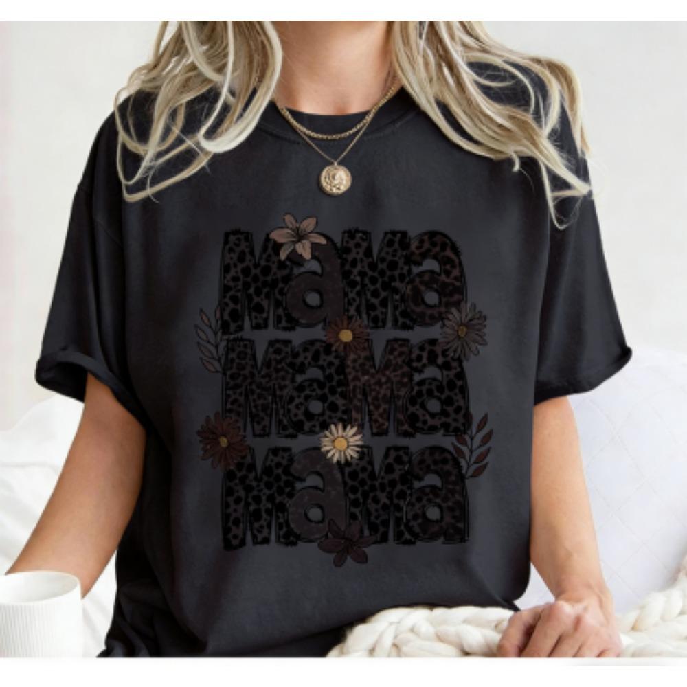 Funny Colorful Leopard Mama Print Women's Short Sleeves T-Shirt Loose Casual Summer Outdoor Street Women's Tees Tops