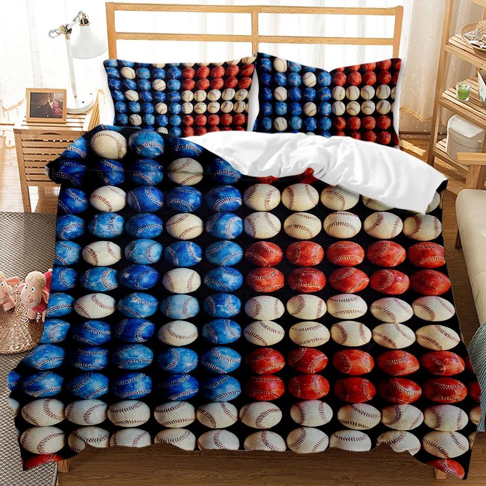 Ball Duvet Cover Set Sports Balls Bedding Set King Size Basketball Football Soccer Baseball Polyester Quilt Cover For Kids Teens