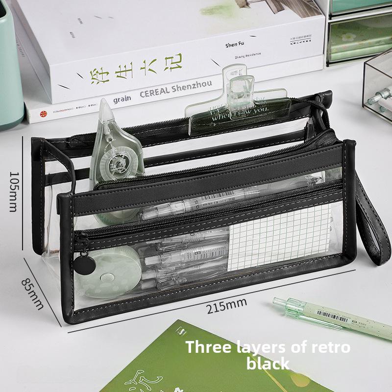 Romslig Gjennomsiktig Blyant- og Kosmetikketui for Eksamener: Multifunksjonell, lett tilgjengelig skrivesakermappe