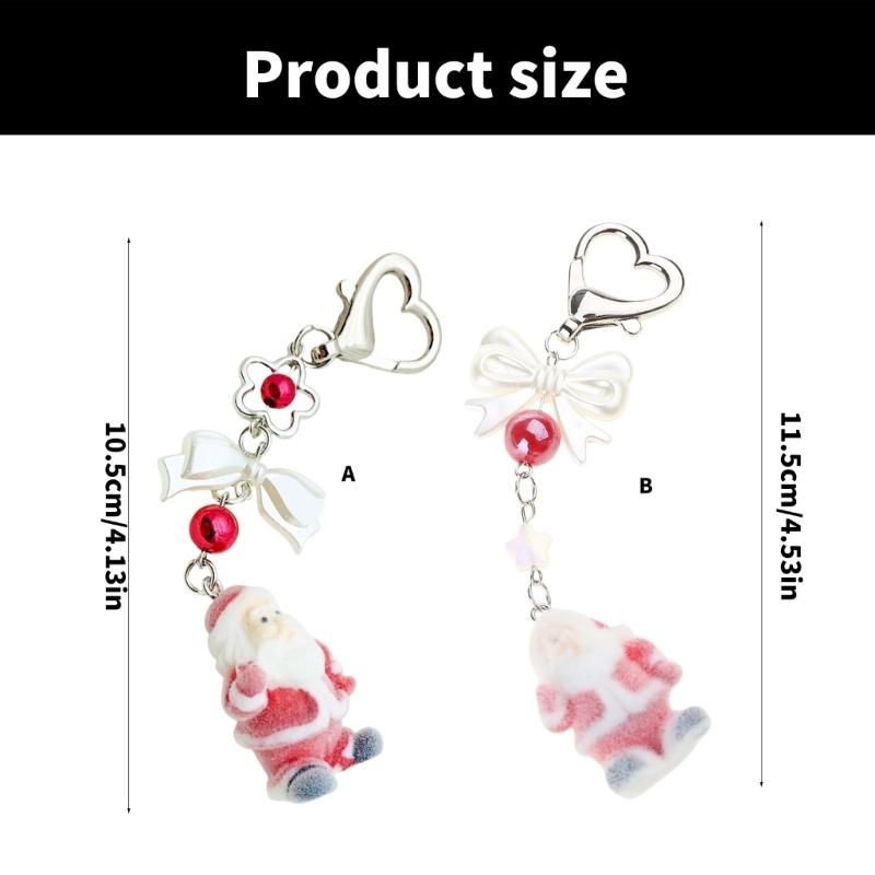 Flocking Santa Clauses Christmas Keychain Star Bowknot Pendant Portable Stocking Stuffers for Kids and Adults Daily Use
