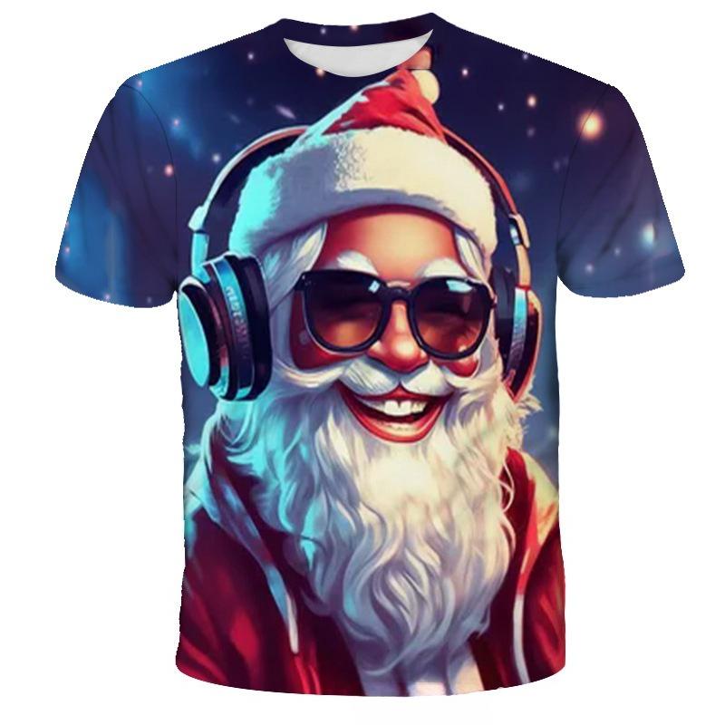 Fashionable Personalized Santa Claus Pattern 3D Printed New Men's Casual Comfortable Soft Loose Short Sleeved T-shirt