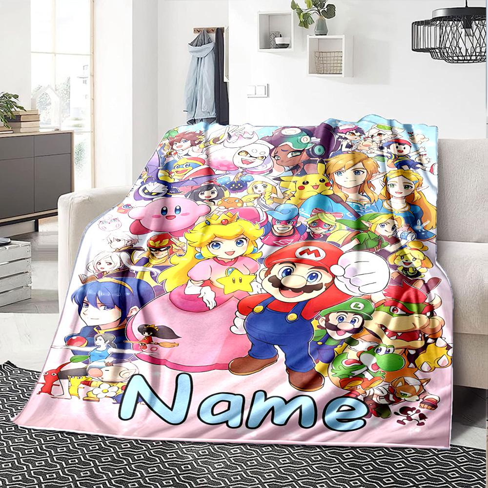 Custom Name Super Mario Bros Adventure flannel Blanket for Super Soft Cute Comfort Blanket for Travel Bedding Couch Sofa Blanket