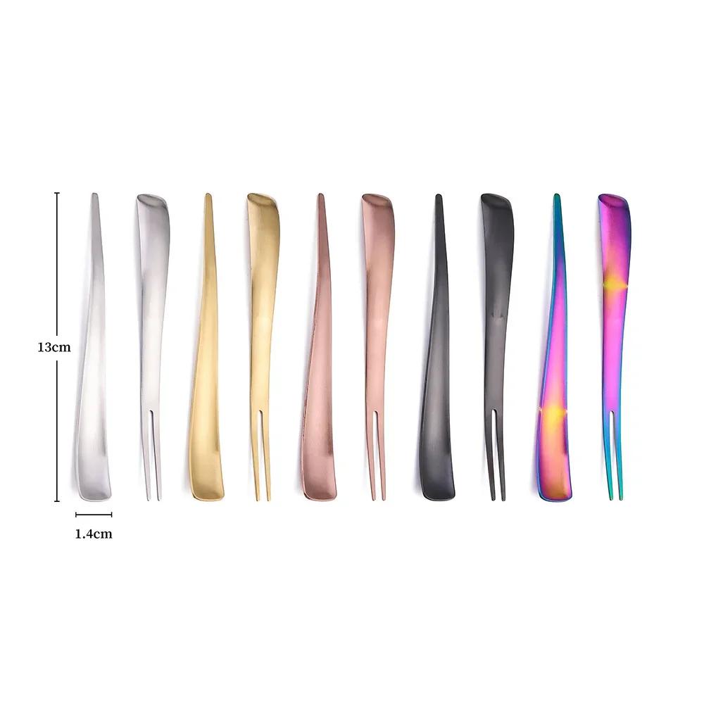 2in1 Obstgabel 304 Edelstahl Dessertgabel Lebensmittelqualität Mischlöffel Mini Fruchtspieß Perfekt für Kuchen Fisch Kaffee Eis