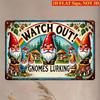 Tin Sign Watch Out Gnomes Lurking Funny Gnome Garden Metal Plaque Retro  Sign for Yard Patio Home Wall Decor Gift   Rustproof