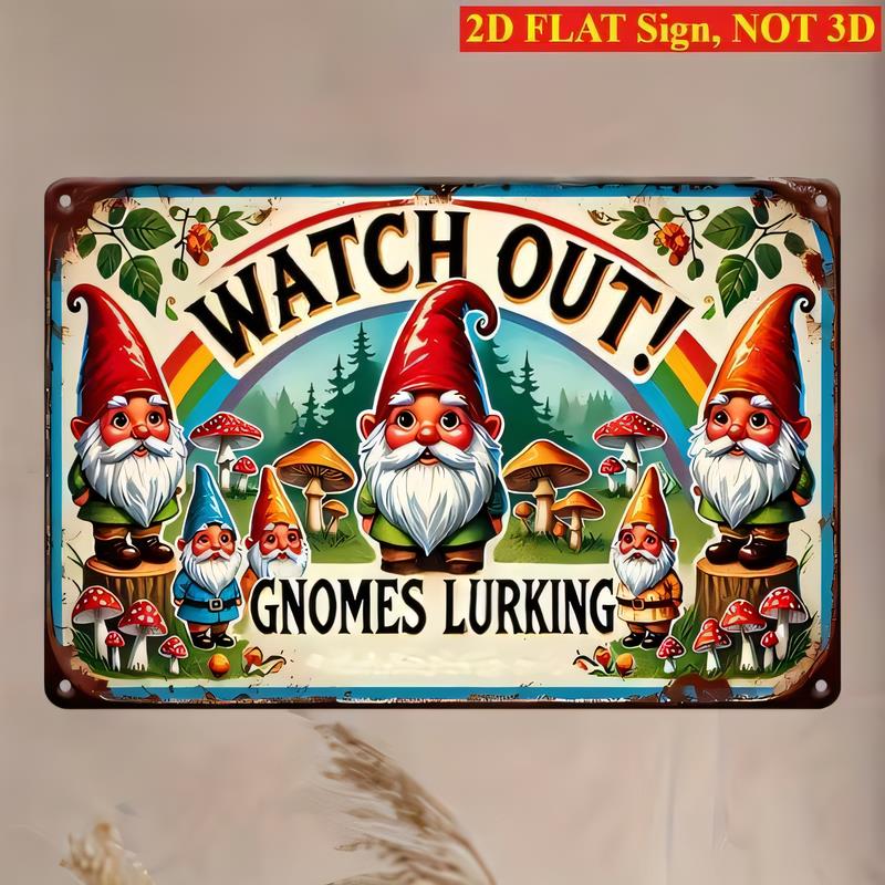 Tin Sign Watch Out Gnomes Lurking Funny Gnome Garden Metal Plaque Retro  Sign for Yard Patio Home Wall Decor Gift   Rustproof